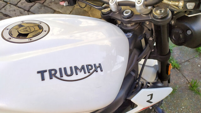 White Triumph Motorcycle. Established In 1984, Triumph Motorcycles Ltd Is The Largest British Motorcycle Manufacturer