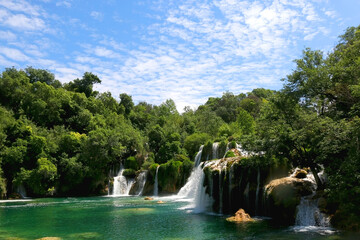 Obraz premium Beautiful waterfalls in National Park Krka, Croatia on a sunny summer day. 