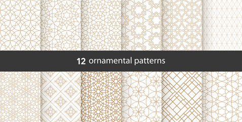 Set  oriental patterns. White and blue background with Arabic ornaments. Patterns, backgrounds and wallpapers for your design. Textile ornament. Vector illustration.
