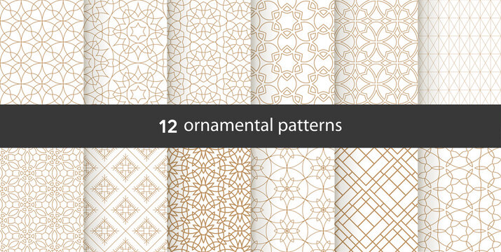 Set  oriental patterns. White and blue background with Arabic ornaments. Patterns, backgrounds and wallpapers for your design. Textile ornament. Vector illustration.