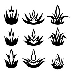 A set of nine different types of medieval crowns. Illustration for various purposes of icons, brochures, banners, logos.