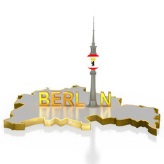 3d Landkarte Berlin mit Fernsehturm symbolisch, freigestellt © i-picture