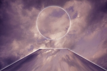Aesthetic modern art collage with clouds sky in style of the 80-90s. Real natural sky composition...