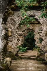 Sintra/Portugal-06.25.2019: Beautiful mysterious ruins in Monserrate gardens, Sintra, Portugal 