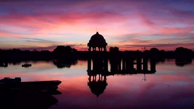 Beautiful view of Sunrise at Gadsisar Sagar Lake in Jaisalmer Rajasthan
