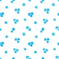 Fototapeta na wymiar Watercolor blue flowers seamless pattern