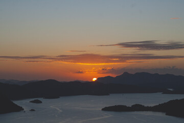 Beautiful panoramic sunset from the top of Coron, Philippines