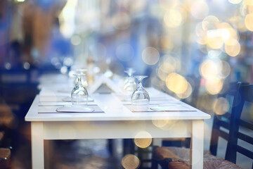 abstract blurred background street cafe in the city, no people, empty, summer restaurant quarantine