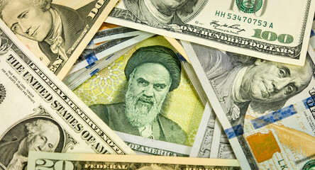 USA Dollar Iran Riyal close-up macro shoot