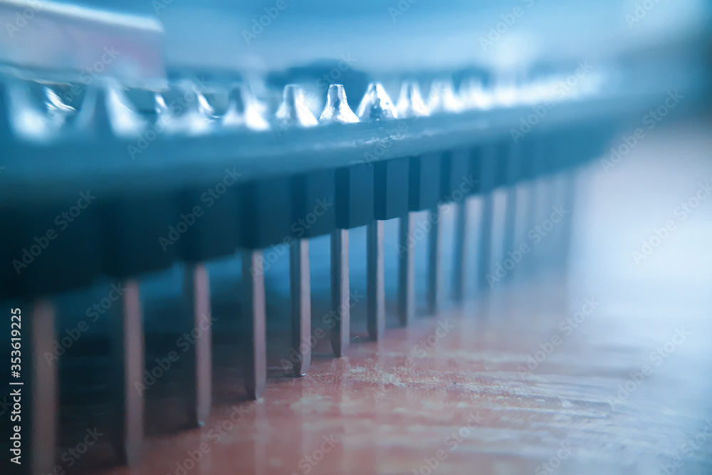 Poster closeup of electronic circuit board or pcb. processor, chip..