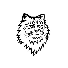 Head of Siberian Forest Cat Mascot Black and White