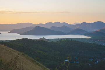 Beautiful panoramic sunset from the top of Coron, Philippines