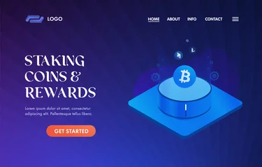Tuinposter Staking Coins and Rewards UI UX vector web template for website header, banner, slider, landing page. Earn Passive Cryptocurrency Income concept. Receiving periodic rewards for holding funds.  © bestforbest