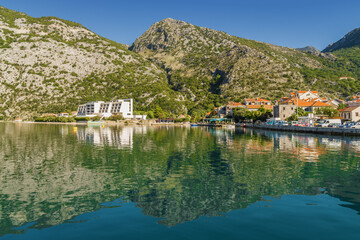 Fototapeta na wymiar Sunny morning view of Risan, small town in Kotor bay, Montenegro.