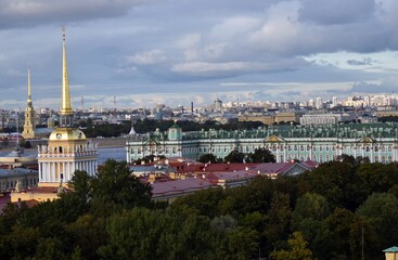 Fototapeta na wymiar View of historicak city center of Saint-Petersburg, Russia, from the collonade of Saint Isaacs Cathedral. Color photo.