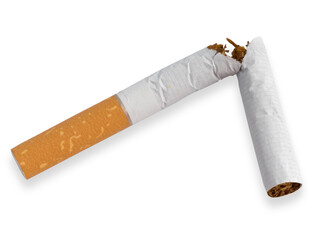 broken classic filter cigarette isolated on white background