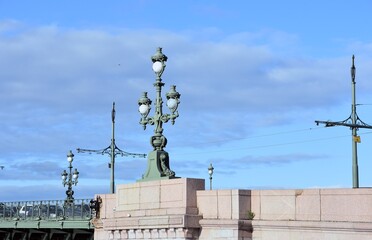 Old street lamp on Troitsky bridge in Saint-Petersburg, Russia	