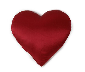 small pillow in the form of a red heart isolated on a white background