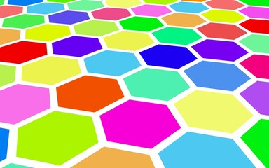 Honeycomb multi-colored. Perspective view on polygon look like honeycomb. Isometric geometry. 3D illustration