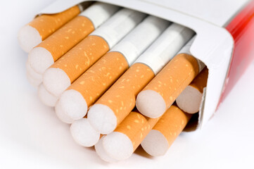close-up cigarettes with filter on white background
