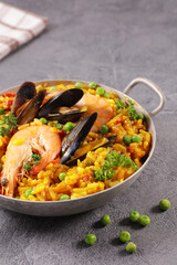 paella with seafood, mussel and shrimp