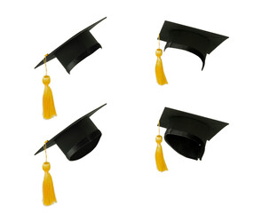 set of  graduation cap with gold tassel