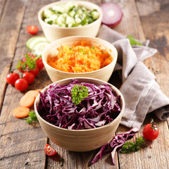 assorted of vegetable salad- red cabbage, carrot and cucumber