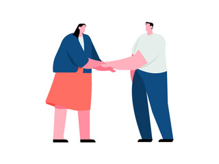 Men and women shake hands.Flat design vector illustration concept.