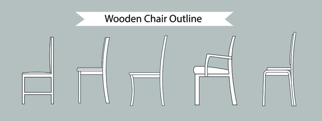Side View Wooden Chairs Outline, Icon Set Chairs