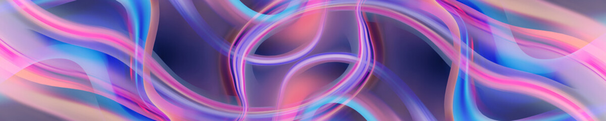 Futuristic, abstract translucent wavy and glowing neon lines. Brightly colored. Digitally generated 3D illustration with flowing liquid glass effect.