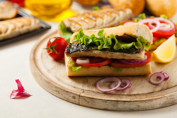 Traditional Turkish sandwich with a scorched mackerel