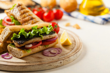 Traditional Turkish sandwich with a scorched mackerel