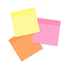 Sticky note paper in various colors isolated on white background.