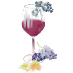 glass of red wine and grapes