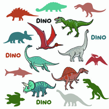 vector image, set of stylized dinosaurs