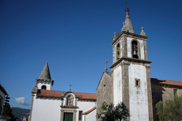 Fototapeta na wymiar Tower of the Church of Santa Maria de los Angeles in Valença do minho, Portugal, Europe.