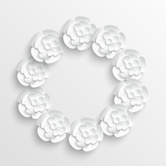 Round frame with abstract cut flowers.