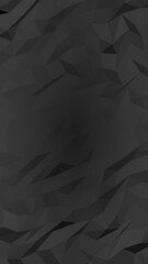 Fototapeta premium Black abstract background. Lowpoly backdrop. Gloomy crumpled paper. Vertical orientation. 3D illustration