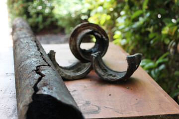 Plumbing with worn-out Cast Iron pipe close up