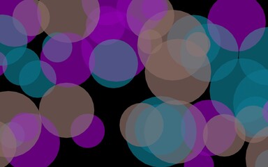 Multicolored translucent circles on a dark background. Red tones. 3D illustration