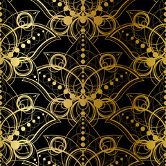 Abstract Seamless Pattern, Golden Print on Black