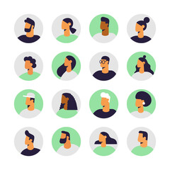 Fototapeta premium Set of profile portraits of male and female characters. Collection of people avatars. Vector illustration in flat design style, isolated. 