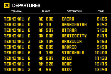 Airport scoreboard according to the mechanical schedule. Vector illustration