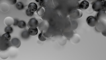 Abstract black and glass spheres background. Beautiful futuristic molecular wallpaper design.