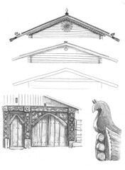 Elements of a traditional russian house, graphic