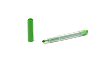Green marker pen on isolated background with clipping path. Vivid highlighter and blank space for your design or montage.