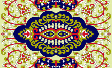 Seamless abstract paisley pattern with leaves and vintage background