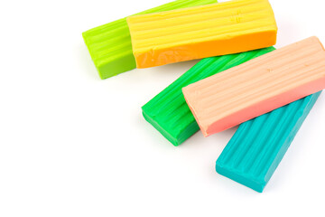 Сolorful plasticine isolated on white background. Space for text