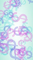 Multicolored translucent dollar signs on white background. Red tones. 3D illustration