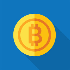 yellow bitcoin icon b on blue background